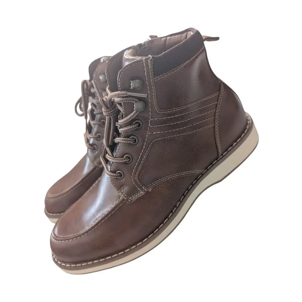 NIB! STEVE MADDEN! COGNAC BROWN VEGAN LEATHER ORTHOLITE LACE & ZIP BOOTS! 10.5